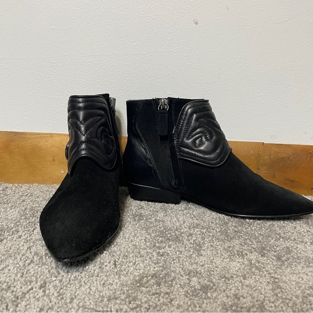 Zara Woman Black Leather Quilted Suede Ankle Booties‎ Women’s EU 36 US 5.5